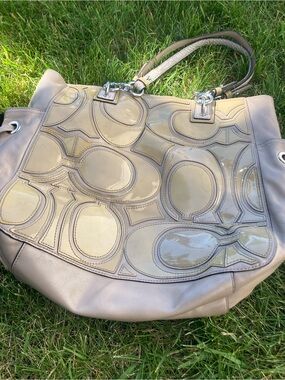 Coach Taupe Patent-Panel Shoulder Bag